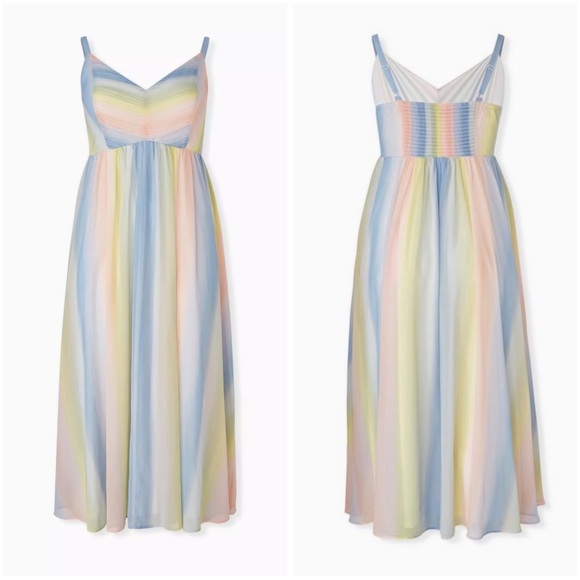 Torrid Maxi Striped Rainbow Multicolored Chiffon Pleated Dress Size 2X - Picture 1 of 10